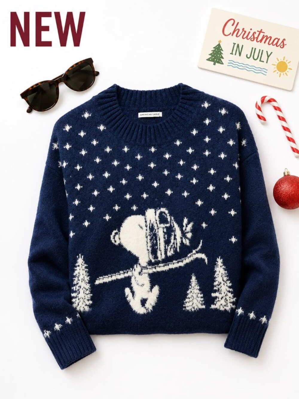 New! Snoopy Winter Sweater Navy Blue Oversized - American Eagle - Size XL